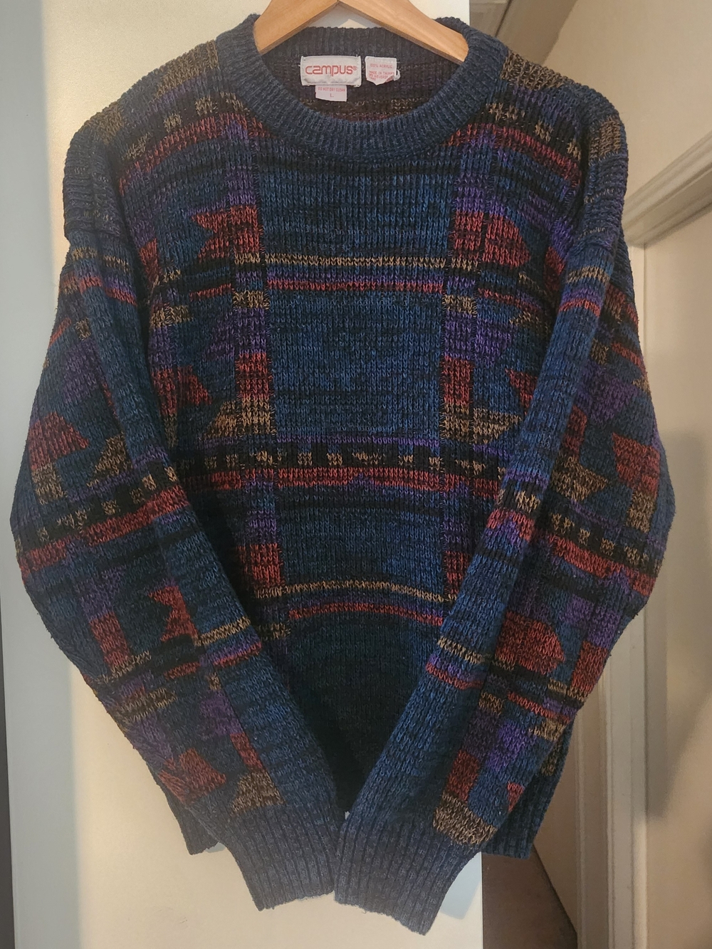 Vintage 90s Grandpa Hipster Bill Cosby  Pullover Sweater Sz Lg Red Yellow Blue